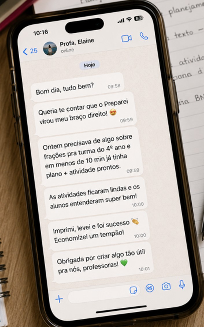 Mensagem da professora Elaine: montou plano e atividade sobre frações para o 4º ano em menos de 10 minutos