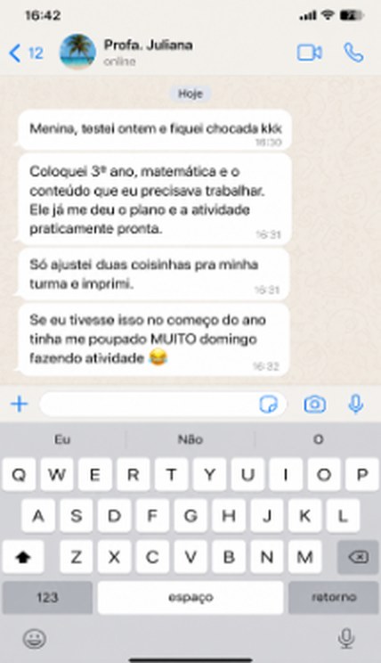 Mensagem da professora Juliana: colocou 3º ano, matemática e o conteúdo, e recebeu o plano e a atividade prontos
