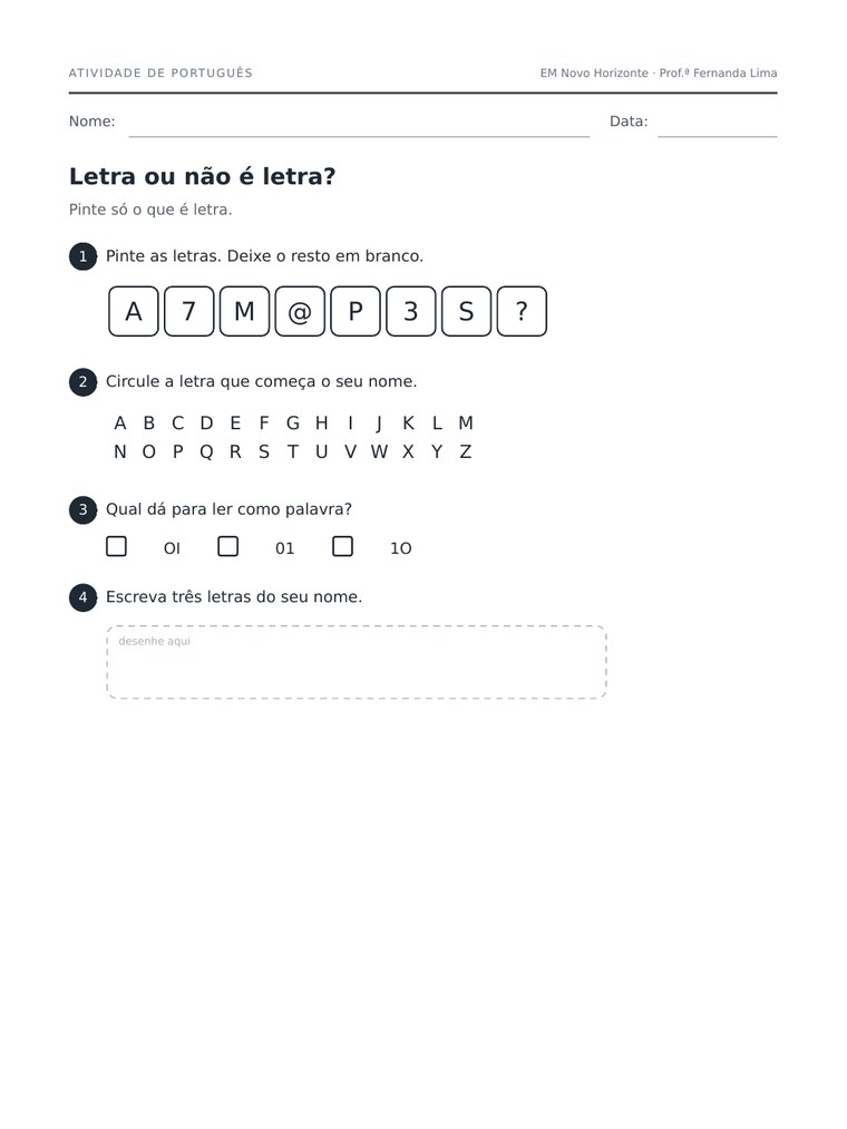 Atividade de alfabetização do 1º ano
