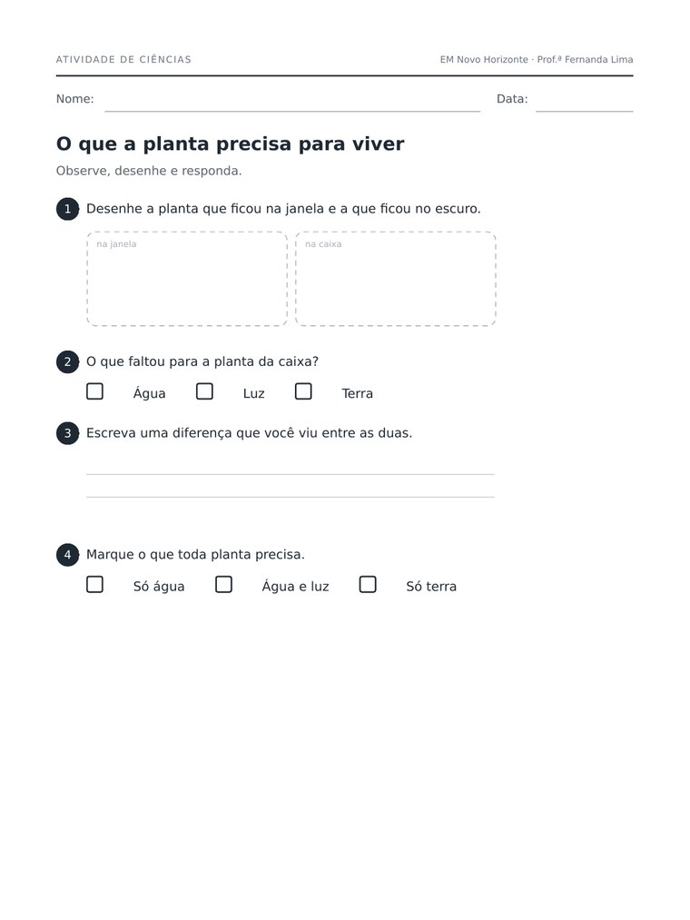 Atividade de ciências do 3º ano