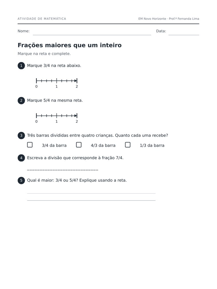 Atividade de frações do 5º ano